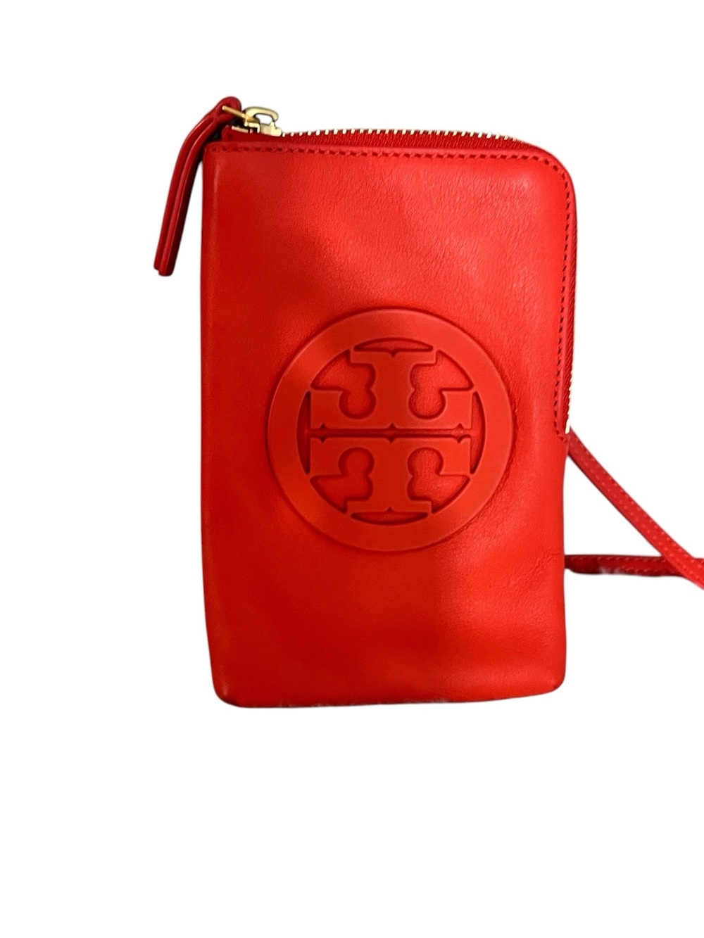 Tory Burch Bright Red Leather Zip Wallet Crossbody